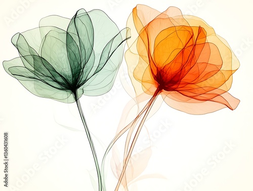 Sheer Floral Art for White Background.
