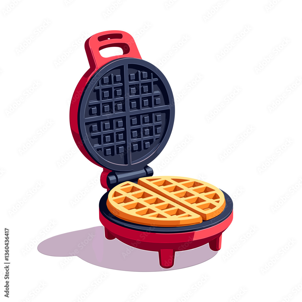 Colorful waffle maker design on white background, kitchen appliance concept Colorful waffle maker design on white background, kitchen appliance concept