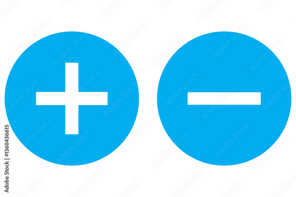 Round plus and minus icons set with different thicknesses. Vector. Round plus and minus icons set with different thicknesses. Vector.
