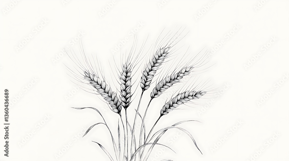 Fototapeta premium Sketch: Wheat Stalks for White Background.