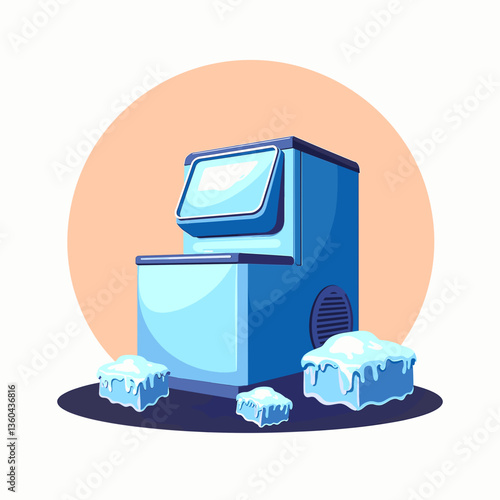 Stylish ice maker with ice cubes on white backdrop, kitchen essentials