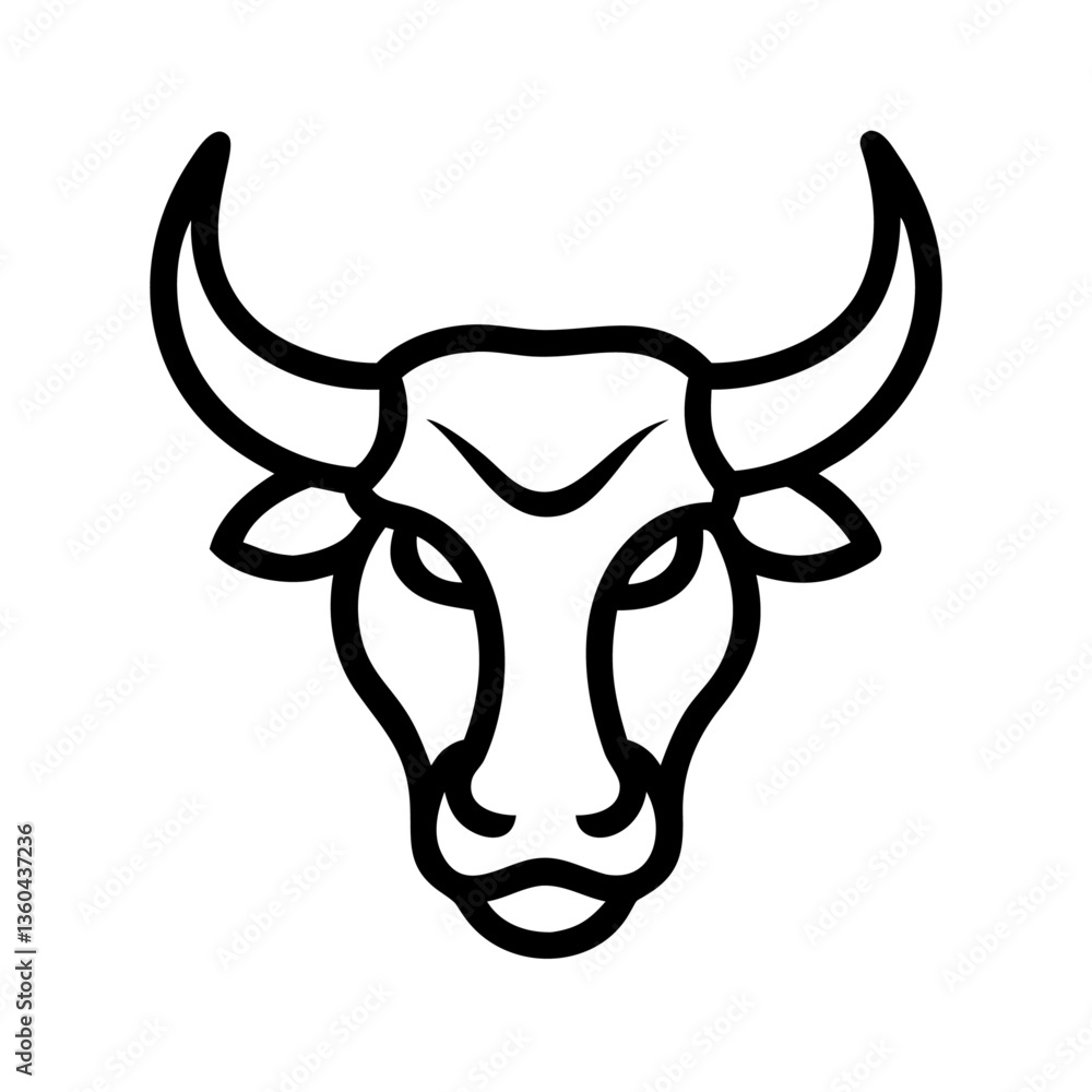 Fototapeta premium Bull Head Outline Strong and Bold with Curved Horns Ideal for Logos and Animal Designs