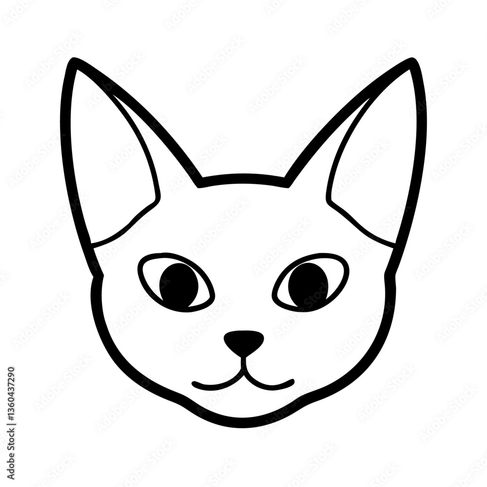 Obraz premium Cat Head Outline Front Facing with Pointy Ears and Almond Shaped Eyes for Pet and Animal Designs