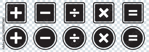 Isolate Black Math Icon set, Plus, Minus, Multiply, Divide Outline Icons symbol, Math and Education illustration, Modern minimal Graphic elements, Vector stock