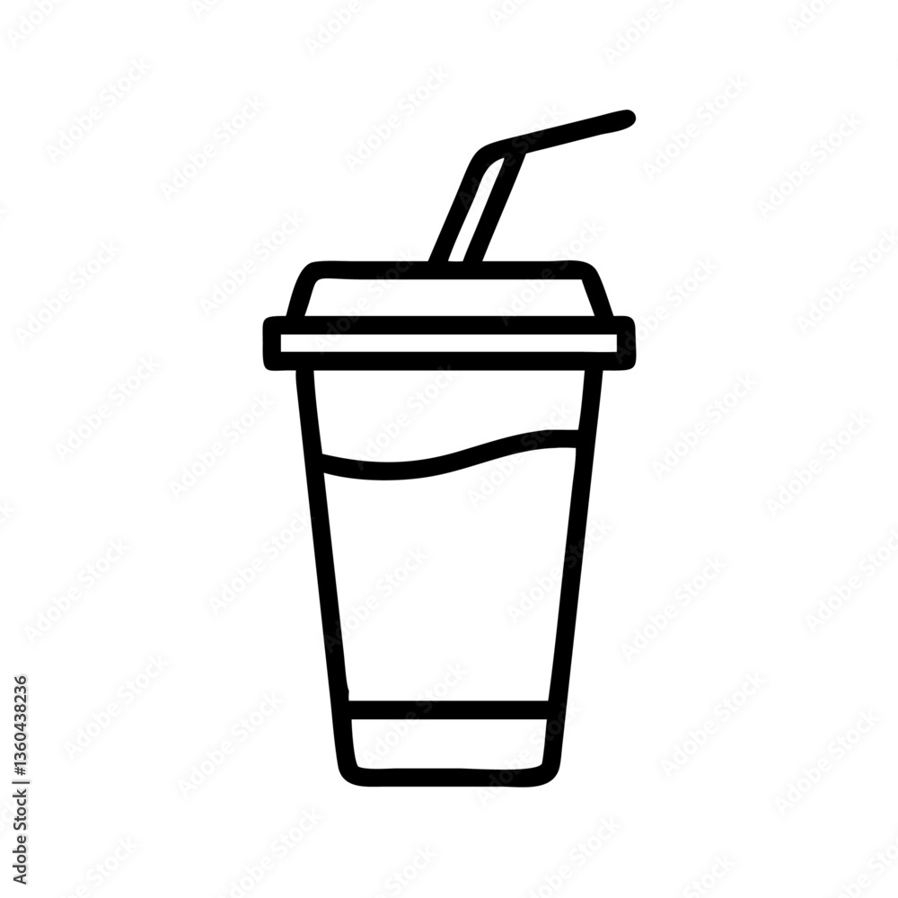 Cup of Soda with Straw in Simple Outline Style Perfect for Beverage and Fast Food Designs Cup of Soda with Straw in Simple Outline Style Perfect for Beverage and Fast Food Designs