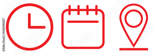 Time, date, location or place icons symbol. Trendy and modern vector illustration in flat style