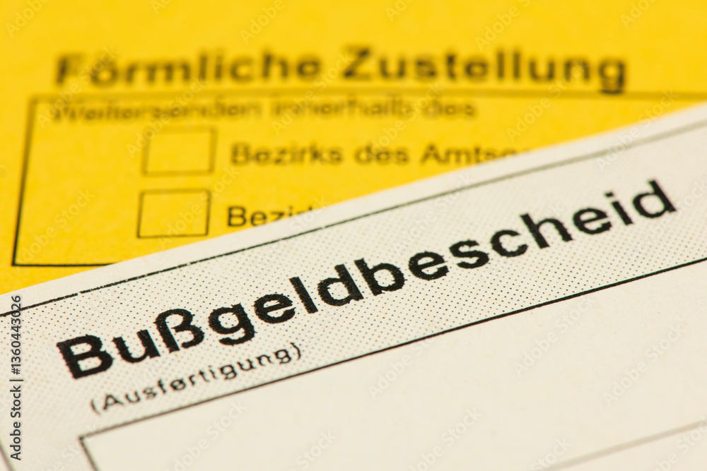 Obraz premium Ein Bußgeldbescheid liegt auf einem Kuvert für Förmliche Zustellung