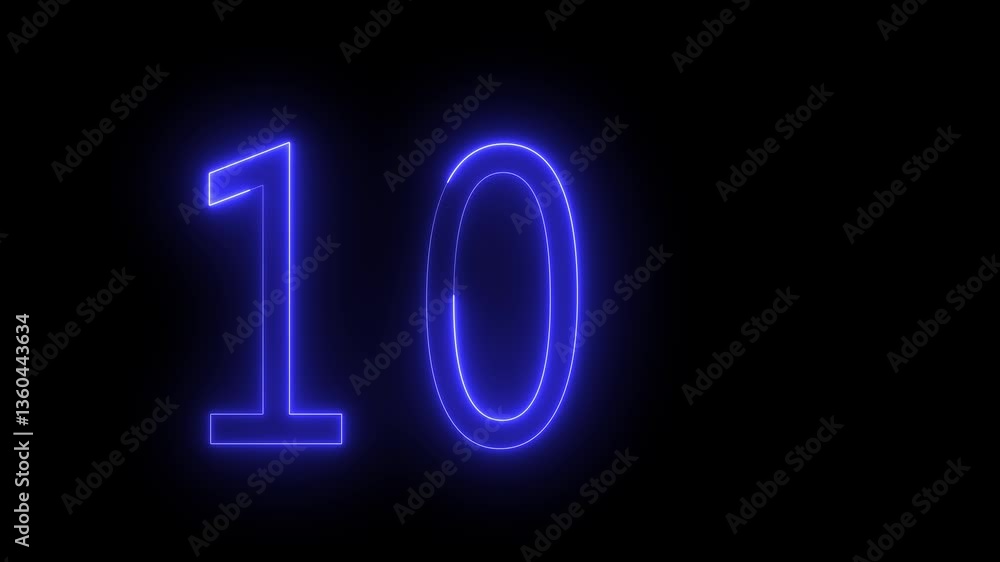 Neon numbers 10 glowing on an alpha channel background .Neon number ten .4k Neon numbers 10 glowing on an alpha channel background .Neon number ten .4k