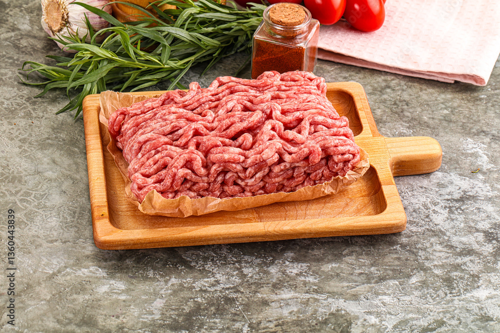 Raw uncooked red minced meat Raw uncooked red minced meat