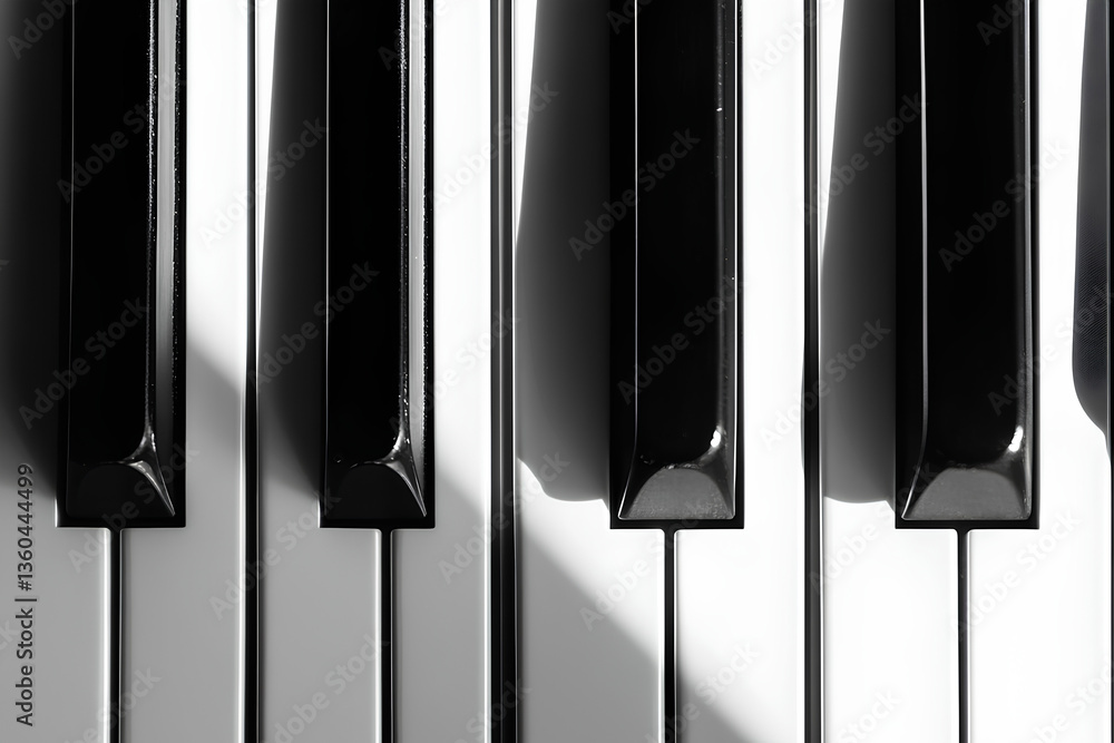 Naklejka premium A clean and simple image of black and white piano keys arranged on a white background, highlighting the elegance of music