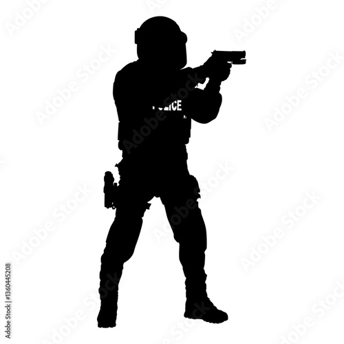 Police pointing gun silhouette vector image