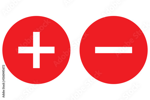 Plus, minus, add and subtract icon set in simple and stroke style in circle with black and white color. Plus and minus or add and subtract flat icons for apps and websites. Plus and minus sign set.