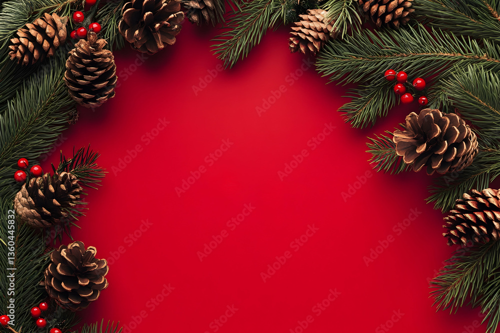 Christmas themed border with red background space Christmas themed border with red background space