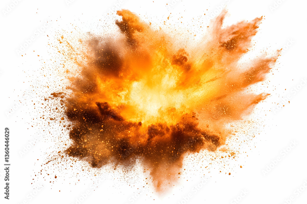Fiery orange explosion cloud against white background Fiery orange explosion cloud against white background
