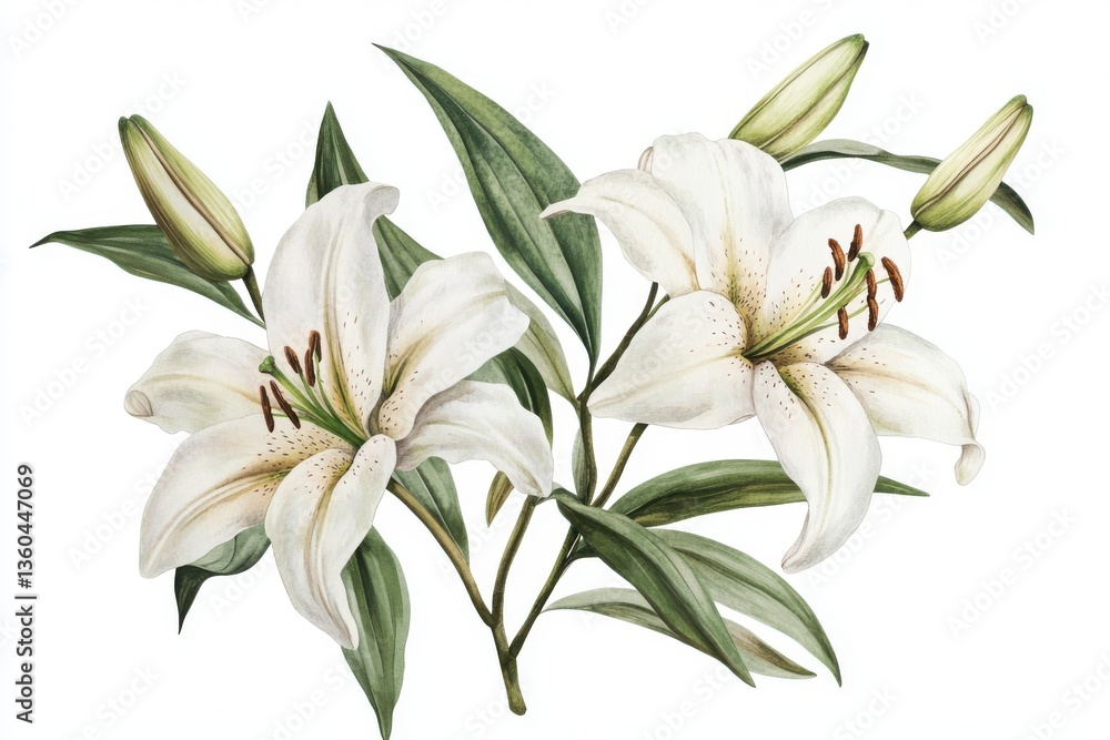 Obraz premium Elegant blooming lilies with buds isolated on white background