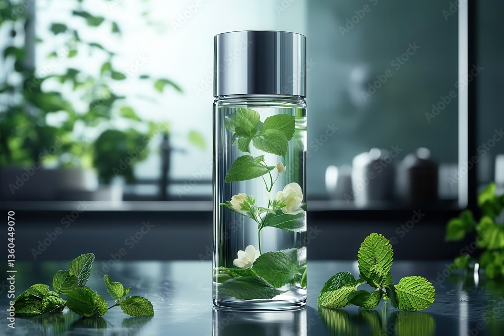 Hair regrowth natural solutions. Refreshing water infused with mint in a stylish glass bottle. Hair regrowth natural solutions. Refreshing water infused with mint in a stylish glass bottle.