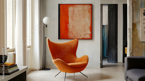 Vibrant orange chair adding a pop of color to a modern interior