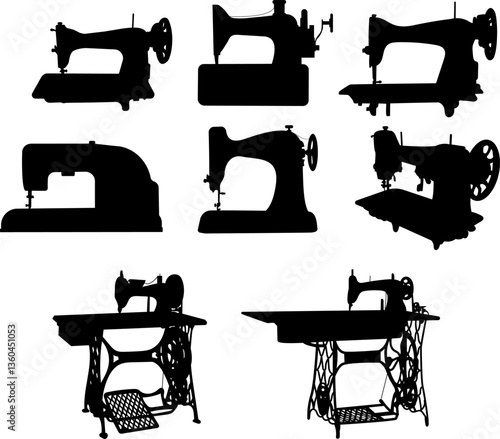hand sewing machines set, silhouette collection, vector