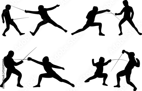 fencers set silhouette, vector