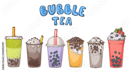 Bubble tea frame. Hand drawn vector illustration. Bubble tea sketch collection. Design template.