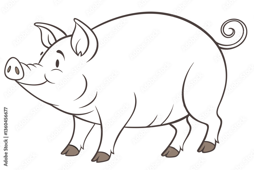 Fototapeta premium Domestic Pig Outline Vector – Simple and Clean Design