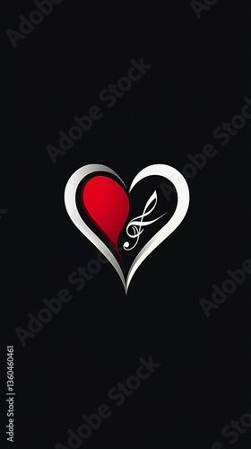 A musical treble clef inside a red heart symbol graphic