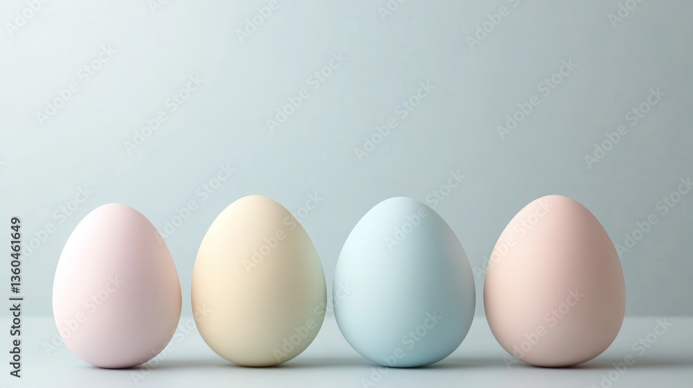 Colorful pastel eggs arranged in a row on a light background, suggesting springtime and seasonal celebrations Colorful pastel eggs arranged in a row on a light background, suggesting springtime and seasonal celebrations