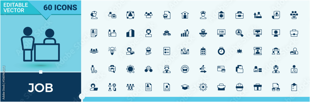 Naklejka premium Job modern icon. Contains such symbols as team, employment, recruit, resource. Perfect for logos and infographic. Work line icon set. Solid line editable stroke. Vector collection.