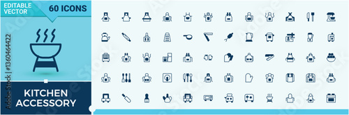 Kitchen Accessory icon pack. Equipment minimalist icons collection. Minimal thin line web icons set. Kitchen vector line icon set. Pixel perfect. Vector line and solid icons.