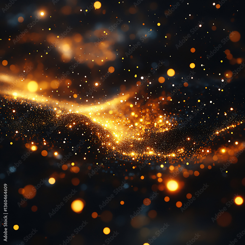 Obraz premium blurred lights and stars hanging in the air, a black background with small white dots of light floating all over it. the overall atmosphere is a warm,