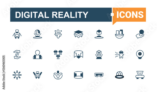 Digital Reality linear icon. Contains related to future, ar, intelligence, tech, cyberspace, virtual and more. Meta Verse icon collection. Trendy minimal icons. Solid line editable stroke.