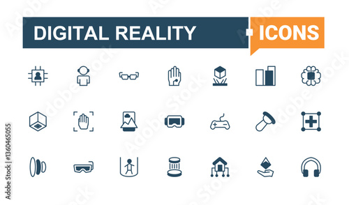 Digital Reality linear icon. Contains related to future, ar, intelligence, tech, cyberspace, virtual and more. Meta Verse icon collection. Trendy minimal icons. Solid line editable stroke.