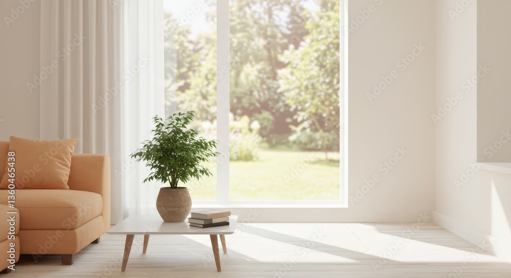 © Katsyarina - Modern living room interior with orange sofa and bright window view. Minimalist design for comfortable home. Earth Day, summer sale banner, interior design concept. © Katsyarina - Modern living room interior with orange sofa and bright window view. Minimalist design for comfortable home. Earth Day, summer sale banner, interior design concept.
