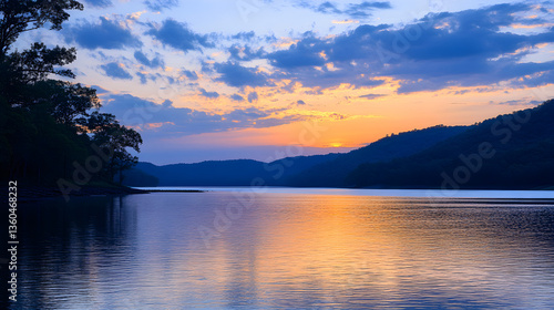 Wallpaper Mural The quiet beauty of a mountain lake at dusk, where the soft glow of the setting sun reflects off the water surface, creates a peaceful and contemplative scene Torontodigital.ca