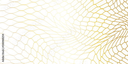 Abstract golden mesh pattern on a white background with a wavy, organic design and gradient effect