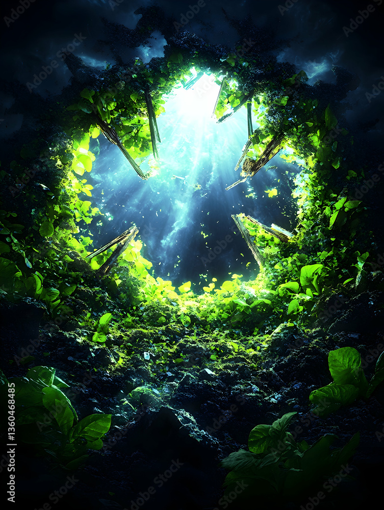 Fototapeta premium Forest Canopy Rift Light Beams Through Jungle