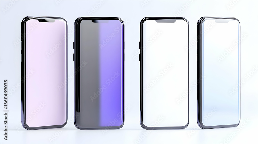 Four smartphones displayed on white background Four smartphones displayed on white background