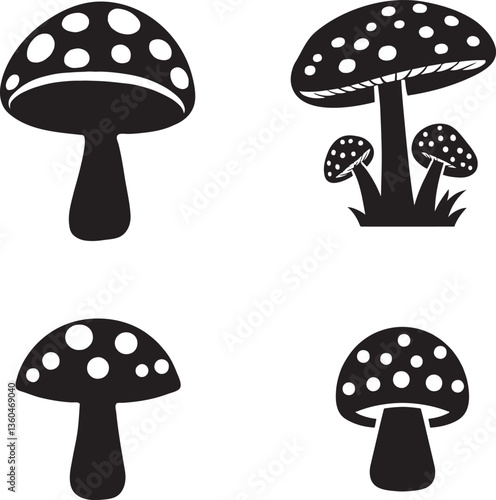 Mushroom Silhouette Set for Logos and Graphic Projects