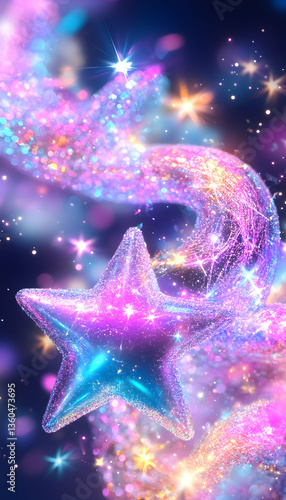 Glittering star trail cosmic swirl, vibrant background