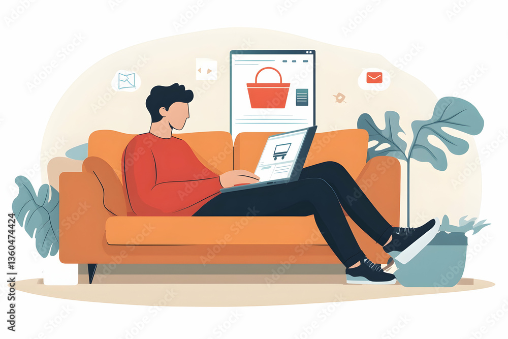 Man shopping online while relaxing on the couch Man shopping online while relaxing on the couch