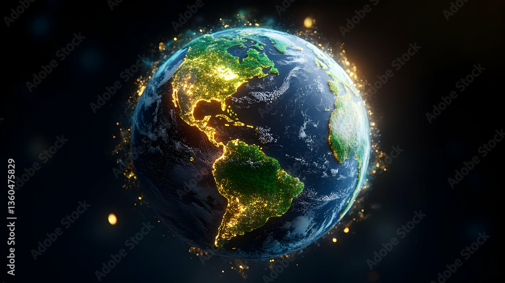 Obraz premium Glowing Earth at Night, Space Background