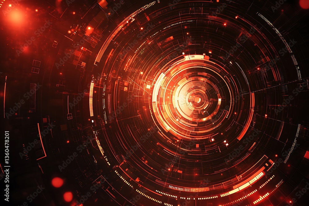 Abstract Futuristic Technology Background with Glowing Orange and Red Circular Circuits Abstract Futuristic Technology Background with Glowing Orange and Red Circular Circuits
