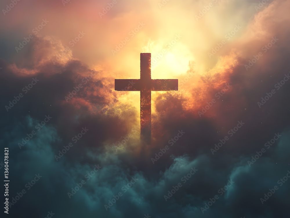 Fototapeta premium Cross Light Clouds Religious Background