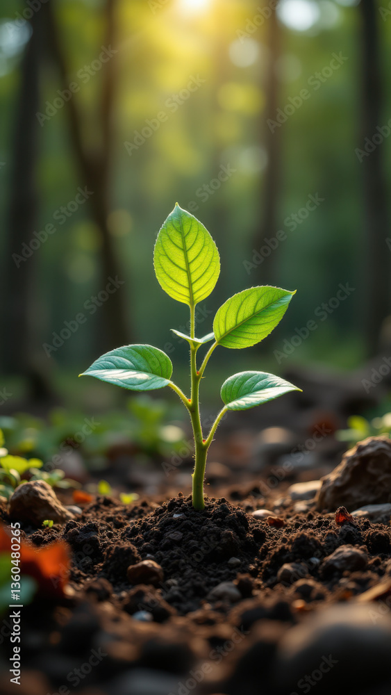 A small green plant sprouting from soil amidst a forest after a fire, symbolizing resilience. A small green plant sprouting from soil amidst a forest after a fire, symbolizing resilience.