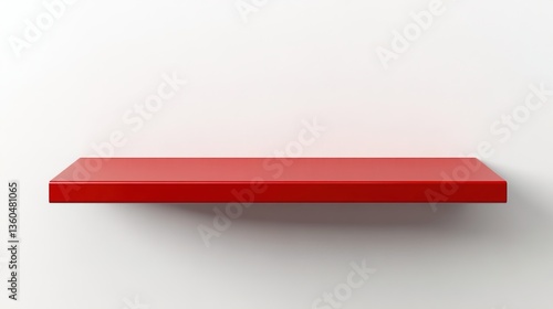 A red shelf mounted on a white wall, simple and minimalist, high - quality 3D render