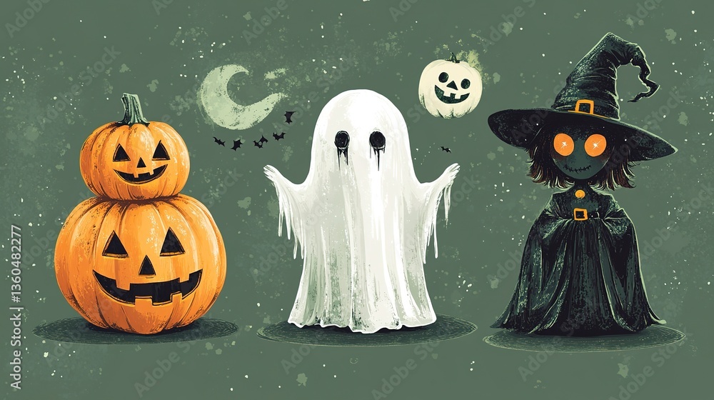 Halloween pumpkin, ghost and witch
Halloween pumpkin, ghost and witch