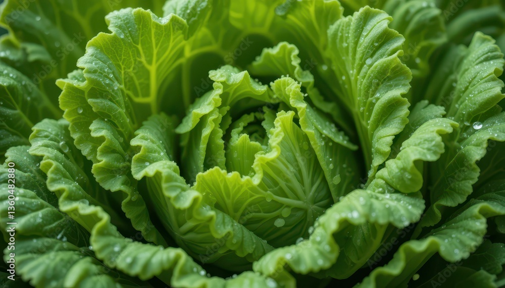 Fresh Green Cabbage with Water Droplets on Vibrant Leaves Fresh Green Cabbage with Water Droplets on Vibrant Leaves