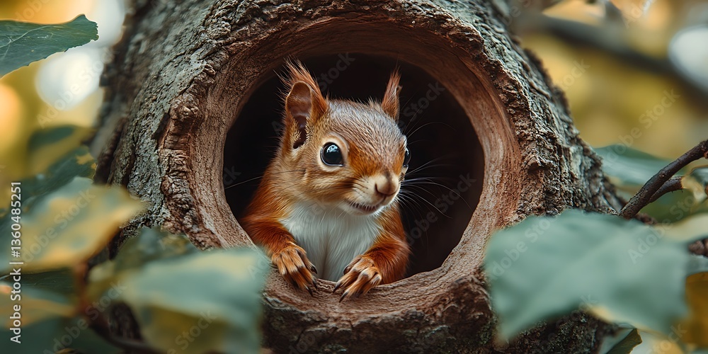 Obraz premium Squirrel in Tree Hollow.