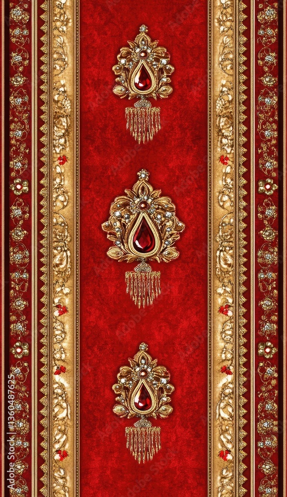 A picture of two red and gold borders with intricate designs A picture of two red and gold borders with intricate designs