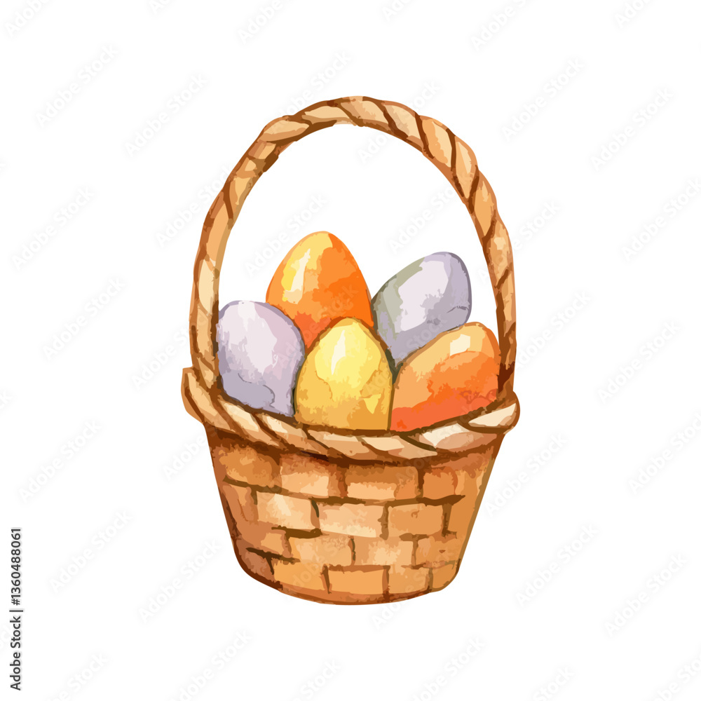 Fototapeta premium easter eggs basket water color hand made paint